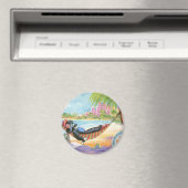 ブラックプードルインハワイビーチシーンマグネット マグネット (インサイチュ (食洗機))