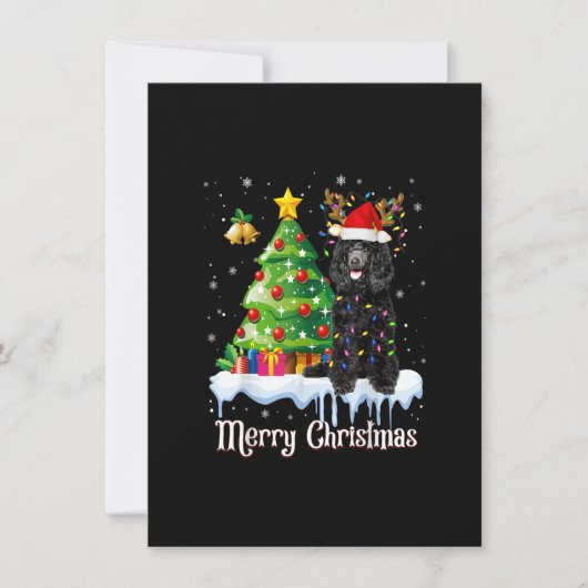 ブラックプードルサンタクリスマスツリーライトドッグ恋人 招待状 (正面)