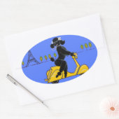 ブラックプードルスクーターレトロエッフェルタワー 楕円形シール (封筒)