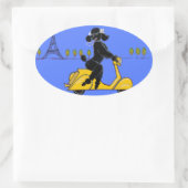 ブラックプードルスクーターレトロエッフェルタワー 楕円形シール (バッグ)