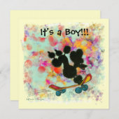 ブラックプードルスクーター男の赤ちゃん発表 案内状 (正面/裏面)