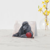 ブラックプードルドッグアートノートカード カード (黄色い花)