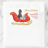 ブラックプードルドッグクリスマスそり 長方形シール (バッグ)