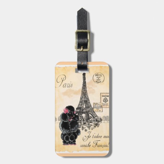ブラックプードルパフランスのリエッフェルタワーヴィンテージ ラゲッジタグ (正面縦)