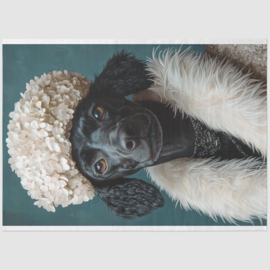 ブラックプードルポートレートホワイトアジランジアデクページ 薄葉紙 (正面)