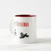 ブラックプードル遊ズのメリークリスマスアートマグカップ ツートーンマグカップ (正面左)