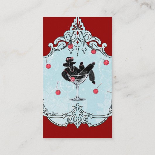 ブラックプードル&さくらんぼレトロ 名刺 (正面)