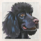 ブラックプードル | 犬 水彩 ペット 絵画 ガラスコースター (正面)