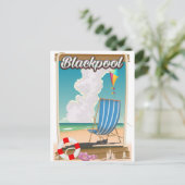 ブラックプールのビーチの海辺の旅行ポスター ポストカード (スタンド正面)