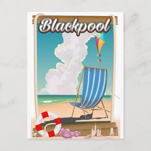 ブラックプールのビーチの海辺の旅行ポスター ポストカード (正面)