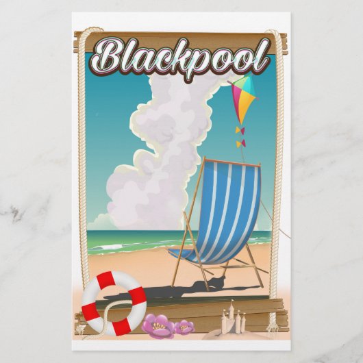 ブラックプールのビーチ 海辺の旅行ポスター 便箋 (正面)