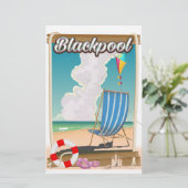 ブラックプールのビーチ 海辺の旅行ポスター 便箋 (スタンド正面)