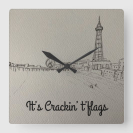 ブラックプールタワークラッキングフラッグオリジナルアート スクエア壁時計