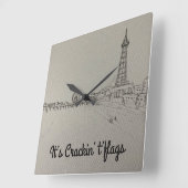 ブラックプールタワークラッキングフラッグオリジナルアート スクエア壁時計 (傾斜)