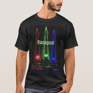 ブラックプールタワービューティフルナイトライト、赤、緑 Tシャツ