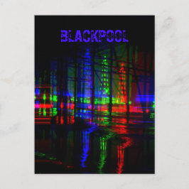 ブラックプールタワー水反射、赤、緑、青 ポストカード
