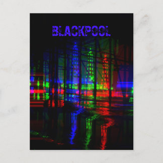 ブラックプールタワー水反射、赤、緑、青 ポストカード