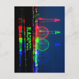 ブラックプールビーチ（夜、赤、緑、青） ポストカード