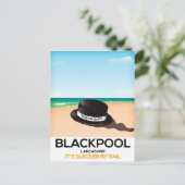 ブラックプール"キス私のクイック"帽子トラベルトレインポスター ポストカード (スタンド正面)