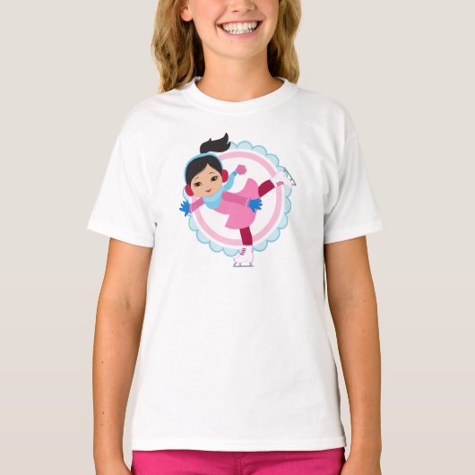 ブラックヘアアイススケーター – Winter Sportsスケートで滑る Tシャツ (正面)