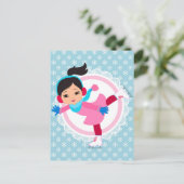 ブラックヘアアイススケートウィンタースポーツスケートで滑る ポストカード (スタンド正面)