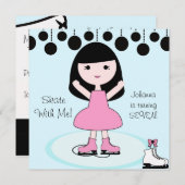 ブラックヘアガールアイススケートで滑るパーティの招待状 招待状 (正面/裏面)