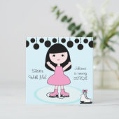 ブラックヘアガールアイススケートで滑るパーティの招待状 招待状 (スタンド正面)