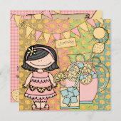 ブラックヘアガールサマーレモネード誕生日招待状 招待状 (正面/裏面)