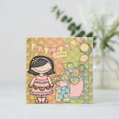 ブラックヘアガールサマーレモネード誕生日招待状 招待状 (スタンド正面)