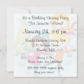 ブラックヘアガールスケートで滑る誕生日招待状 招待状 (裏面)