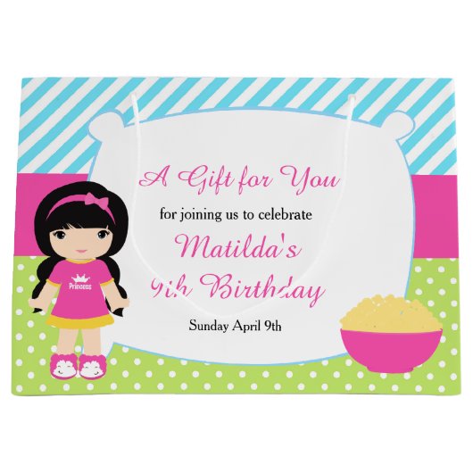 ブラックヘアガールスリープバースランバーパーティー誕生日 ラージペーパーバッグ (正面)