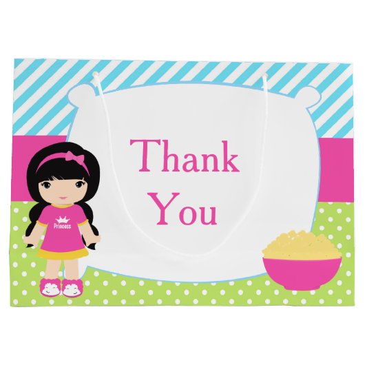 ブラックヘアガールスリープバースランバーパーティー誕生日 ラージペーパーバッグ (裏面)