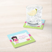 ブラックヘアガールスリープバースランバーパーティー スクエアペーパーコースター (インサイチュ)