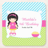 ブラックヘアガールスリープバースランバーパーティー スクエアペーパーコースター (正面)