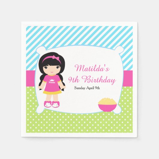 ブラックヘアガールスリープバースランバーパーティー スタンダードカクテルナプキン (正面)