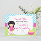 ブラックヘアガールスリーポバースランバーパーティー誕生日 サンキューカード (スタンド正面)