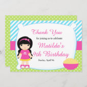 ブラックヘアガールスリーポバースランバーパーティー誕生日 サンキューカード (正面/裏面)