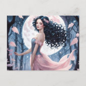 ブラックヘアガール&ピンクフルムーン ポストカード (正面)