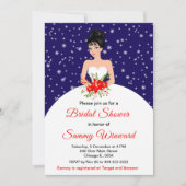 ブラックヘアブライドスノーフレークネイビーブライダルシャワー 招待状 (正面)