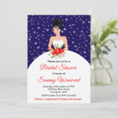 ブラックヘアブライドスノーフレークネイビーブライダルシャワー 招待状 (スタンド正面)