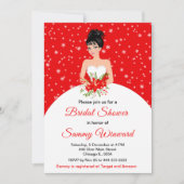 ブラックヘアブライドスノーフレークレッドブライダルシャワー 招待状 (正面)