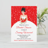 ブラックヘアブライドスノーフレークレッドブライダルシャワー 招待状 (スタンド正面)