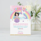 ブラックヘアプリンセスアンドレインボーユニコーン誕生日 サンキューカード (スタンド正面)