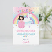 ブラックヘアプリンセスアンドレインボーユニコーン誕生日 サンキューカード (スタンド正面)