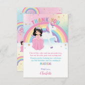 ブラックヘアプリンセスアンドレインボーユニコーン誕生日 サンキューカード (正面/裏面)