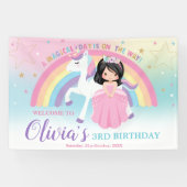 ブラックヘアプリンセスピンクユニコーン誕生日へようこそ 横断幕