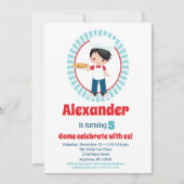 ブラックヘアボーイピザパーティー誕生日 招待状 (正面)