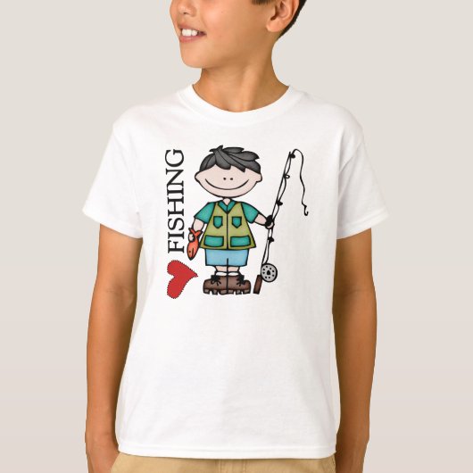 ブラックヘアボーイIラブ魚釣り Tシャツ (正面)