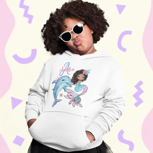 ブラックヘアマーメイドカスタムキッズネームピンクガール