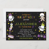 ブラックヘアリングハロウィーン誕生日 招待状 (正面)